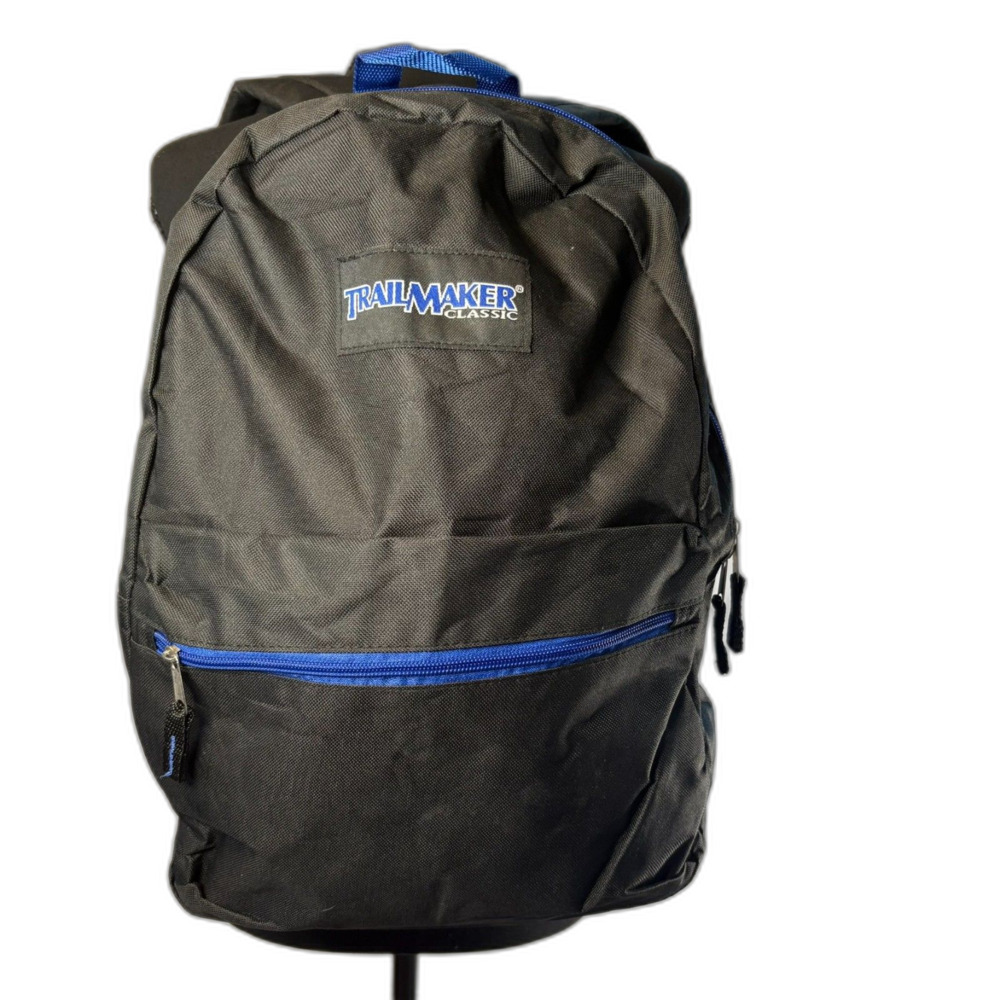 Trailmaker Classic 17" Backpack Black Blue Accent School Travel Work Daypack EUC